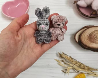 Pocket pet friends plushies. Teddy bear and bunny stuffed tiny toys