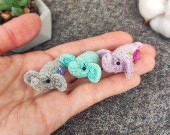 Micro plushie stuffed elephants toy 1". Tiniest pet friends. Miniature pocket size animal. Cute gift for collection