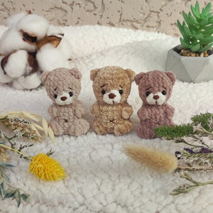 Mini plush teddy bear toy. Simple cute stuffed little teddy. Lovely plushies. Pocket animal. Miniature pet gift for daughter, mom, girl.