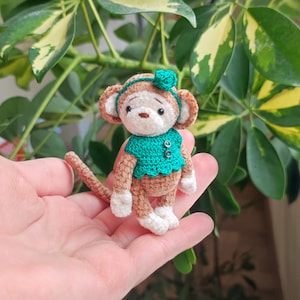 Mini animal plushie monkey stuffed toy. Tiny plush pet for Blythe doll. Artist unique collectible miniature. Cute little lovely gift