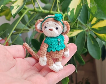 Mini animal plushie monkey stuffed toy. Tiny plush pet for Blythe doll. Artist unique collectible miniature. Cute little lovely gift
