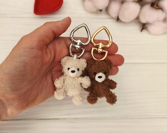 Tiny plushy teddy bear pocket toy. Stuffed miniature animal emotional support gift keychain