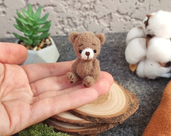 Tiny teddy bear for collection. 2 inches mini pocket friend. Miniature stuffed plushie. Pocket hug gift. Cute artist  teddy.