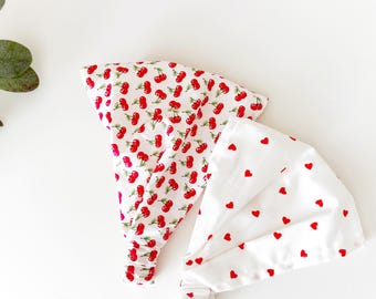 Cherries Bandana, Fruit Headband, Cotton Head Scarf, Red Square sScarf, Neckband, Summer Womens Bandana, Cottagecore Hair Accessories