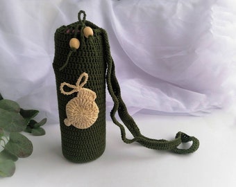 Porte-bouteille d’eau au crochet de lapin, sac à bandoulière vert Thermos Carrier, cadeau de Pâques pour elle