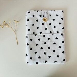 Protège-livre coeur, cartable blanc pour les amateurs de lecture, couverture de livre en tissu, cadeau pour elle