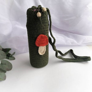 Goblincore Water Bottle Holder, Festival Bag, Crochet Water Bottle Carrier, Zerowaste Gift