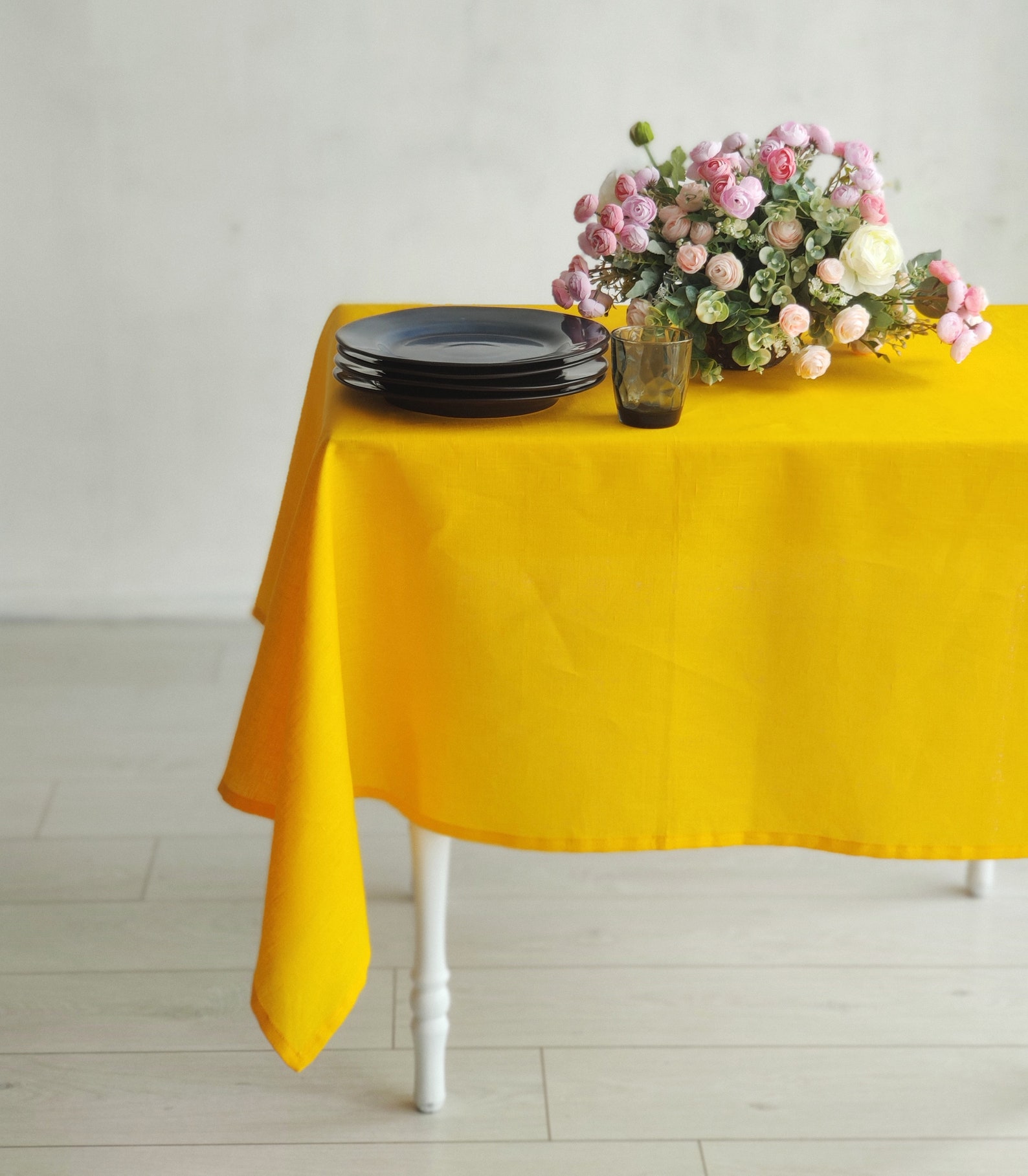 Yellow tablecloth made of natural linen festive bright Etsy