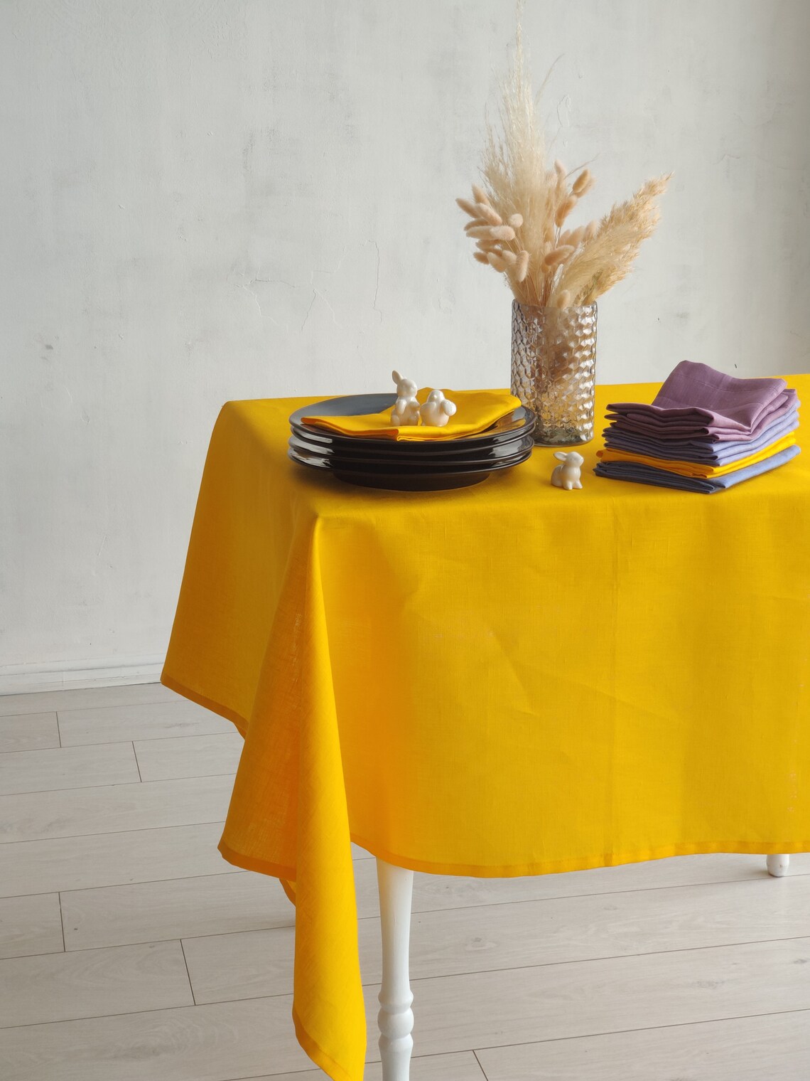 Yellow tablecloth made of natural linen festive bright Etsy