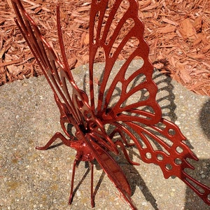 Heavy duty powder coated handmade Metal dragonfly or butterfly for flowerbeds, gardens, patios, landscaping, etc.