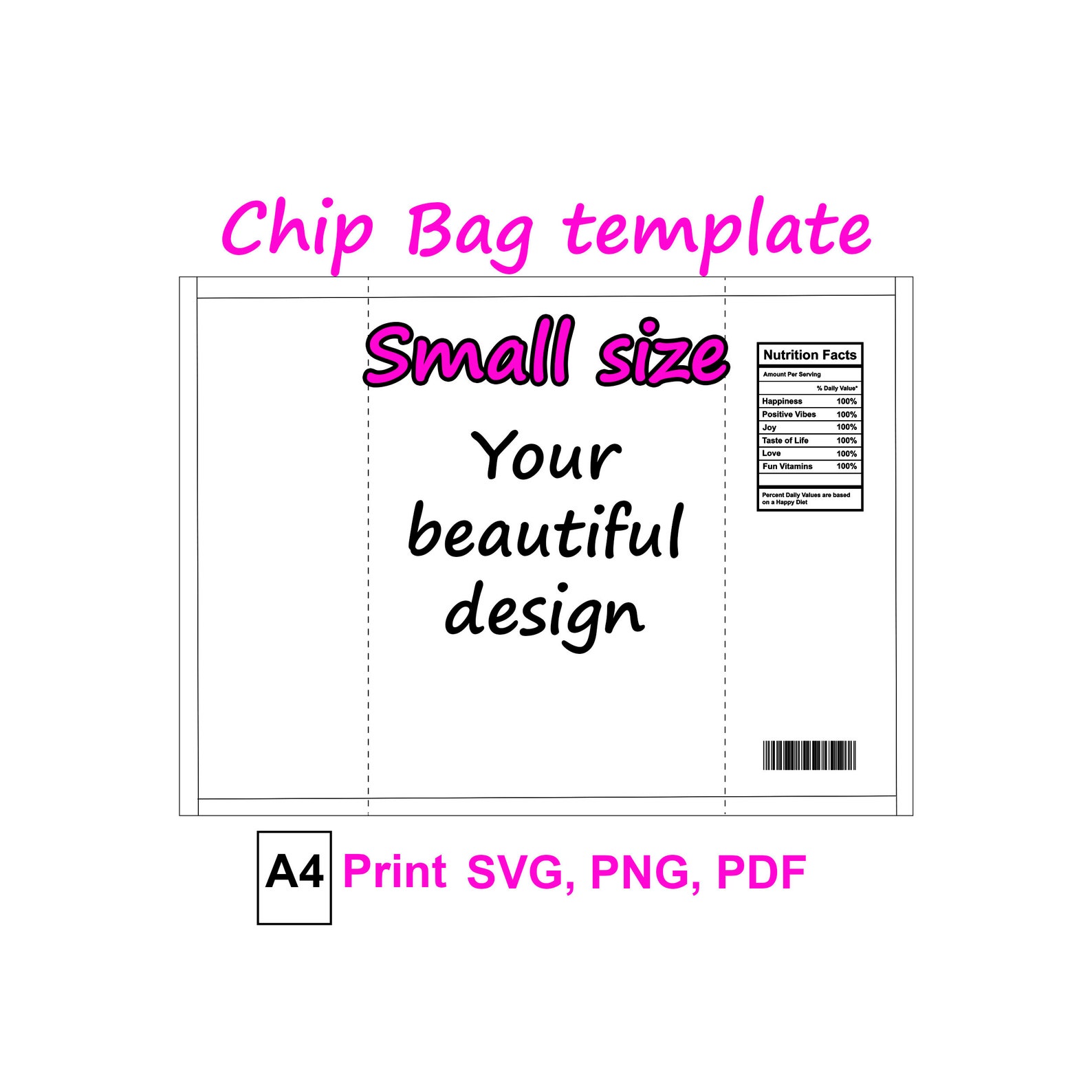 Chips Bag Template. Small Size. A4 Blank Digital Template for | Etsy
