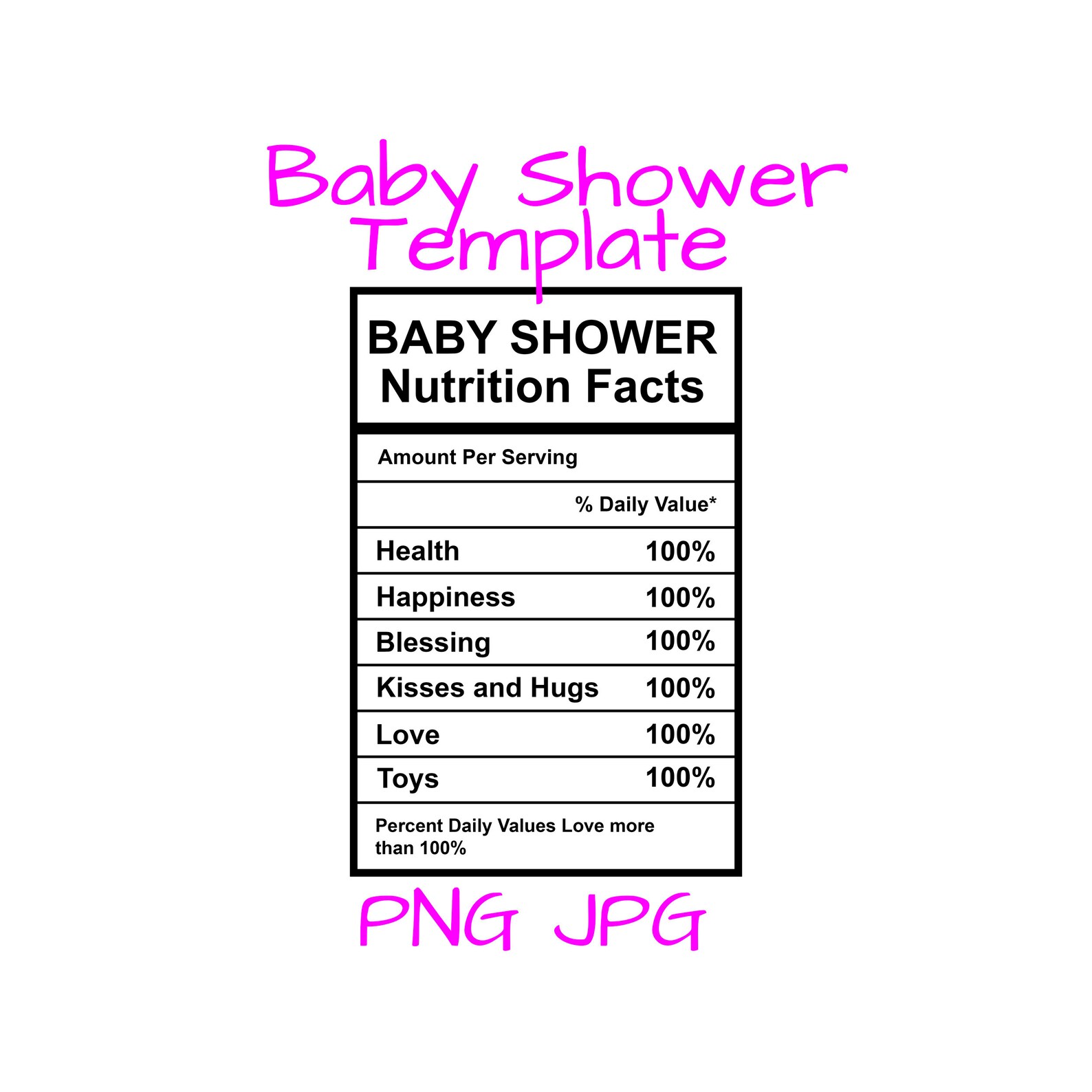 Nutrition facts Template Baby Shower baby shower decor Etsy