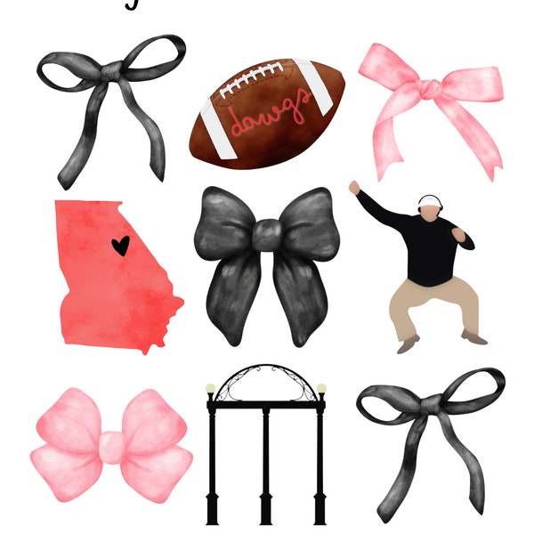 UGA University of Georgia Football Bows Coquette Bow png, Soft Girl Era png, Pink Bow, Aesthetic Png, Watercolor Girlie Png, Social Club png