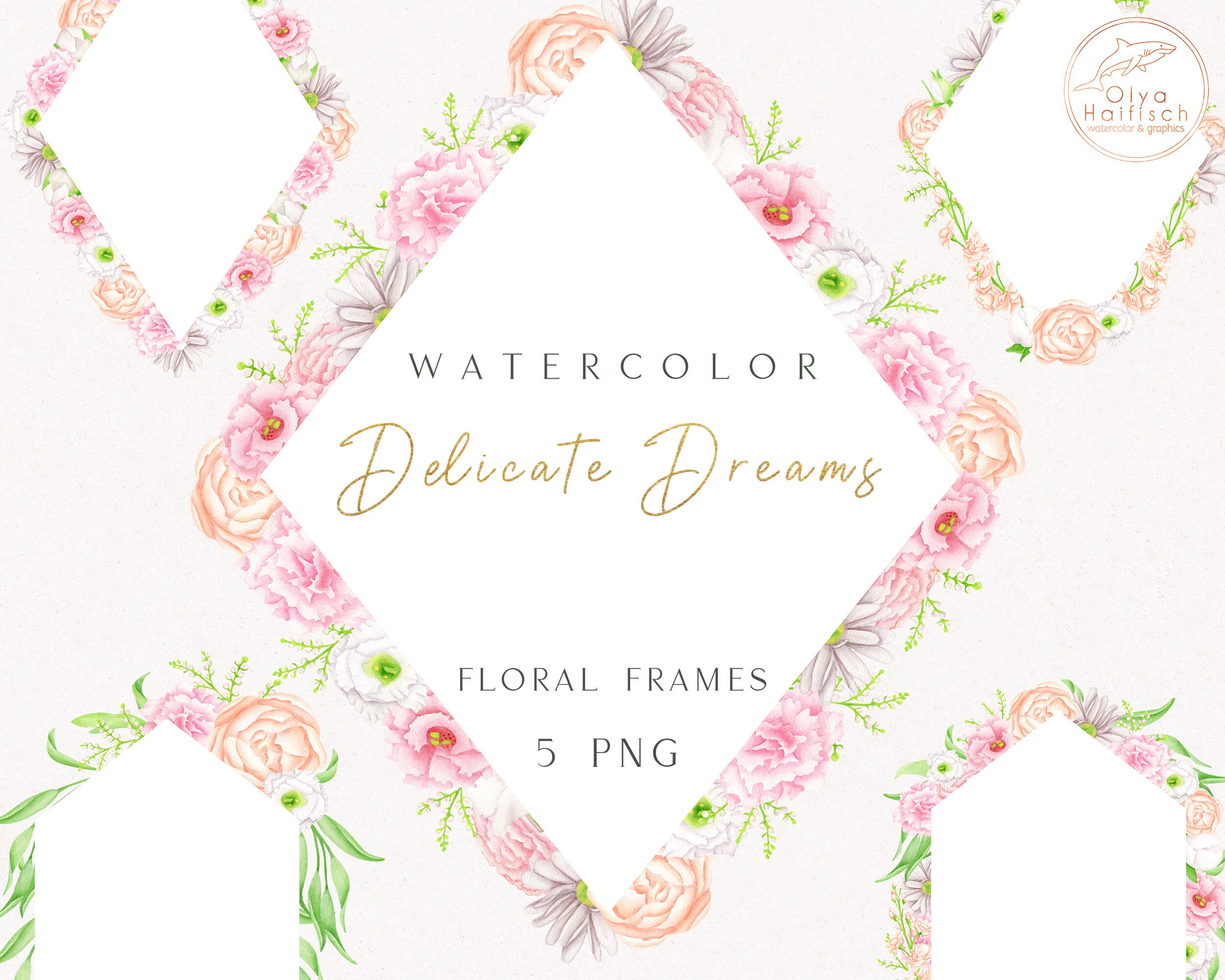 Watercolor Flower Frame PNG Boho Frame Clipart Watercolor | Etsy
