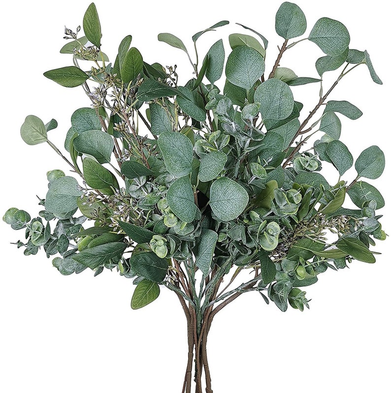 Artificial Silver Dollar Eucalyptus Leaves Greenery Stems Etsy