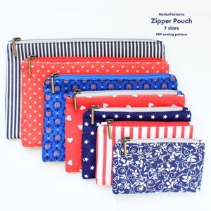 Zipper Pouch Schnittmuster in 7 Grössen, PDF nähanleitung, Reissverschlussbeutel mit 2 Innentaschen, DIY kleine Reisetasche, Schnittmuster nach Vorlage