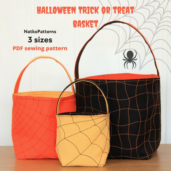 Halloween Trick or Treat Basket PDF Sewing Pattern, Reversible Basket in 3 sizes, Halloween bag tutorial, Sewing PDF for beginners