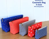 Cosmetic bag sewing pattern, 5 sizes, PDF sew tutorial zipper pouch with 2 pockets inside, DIY easy project bag, Essential zip pouch