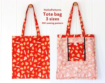 Tote bag sewing pattern PDF, 3 sizes, Easy DIY bag with pocket, Pattern with templates, Beginner friendly