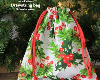 Drawstring bag pattern, Easy sewing tutorial PDF, Christmas gift wrap, Easy sewing project for beginners, Sustainable gift wrapping