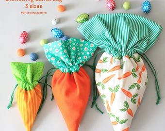 Fillable Carrot Bag PDF Pattern - 3 Sizes, Easy Drawstring Pouch for Easter Egg Hunt, Treats & Gifts, Printable Templates, DIY Easter Decor