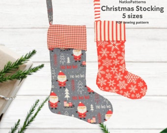 Christmas stocking PDF sewing pattern, Traditional Christmas socks 5 sizes, Fast sewing project, DIY Christmas decorations