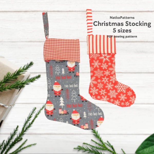 Christmas stocking PDF sewing pattern, Traditional Christmas socks 5 sizes, Fast sewing project, DIY Christmas decorations