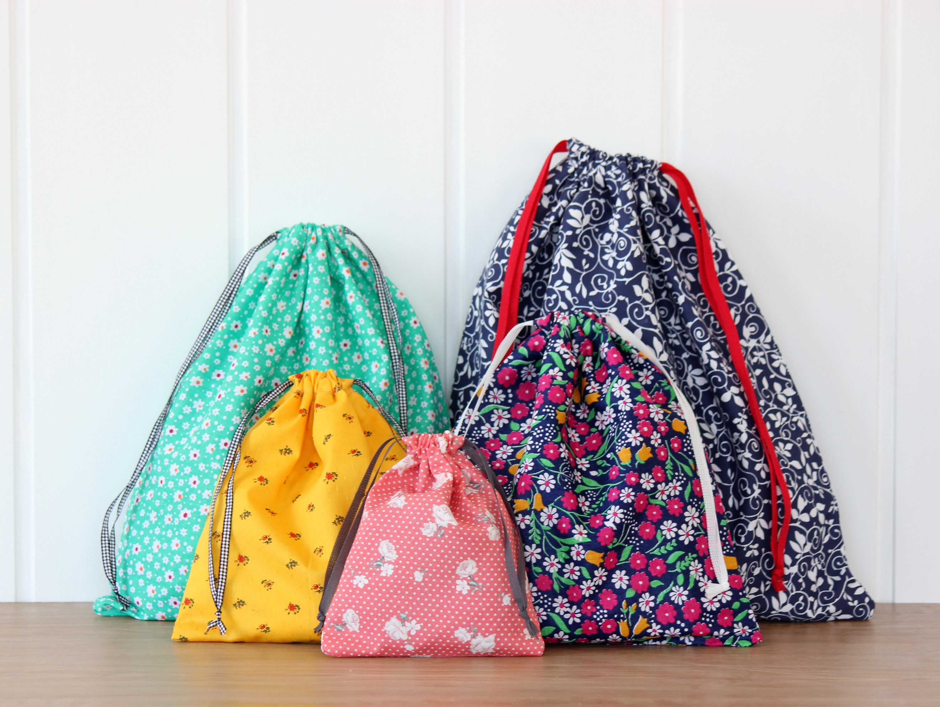 Simple Drawstring Bag Sewing Pattern, 5 Sizes, Easy Sewing Tutorial for ...
