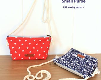 Small zipper purse sewing pattern,  PDF sew tutorial zipper bag, DIY Kids crossbody purse, Girl gift idea, Essential bag, Pattern, template