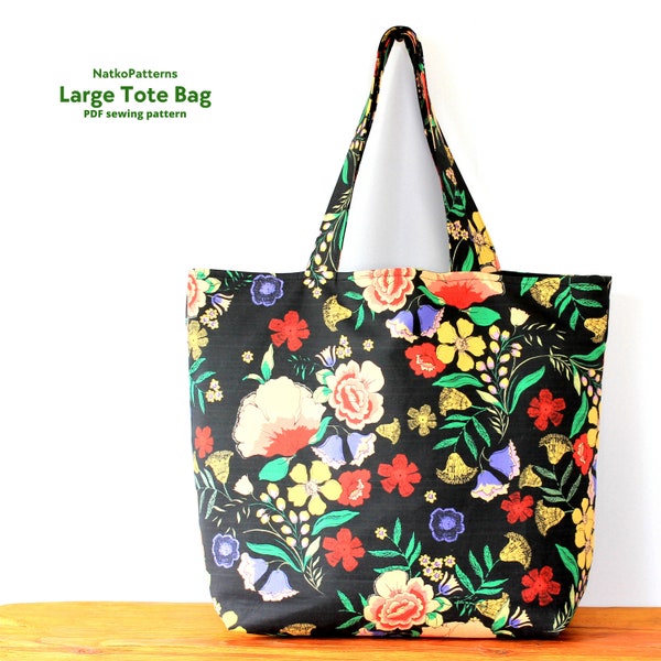 Large Tote Bag pattern, Lined Market Bag tutorial, Eco bag sewing PDF, Beginner sewing pattern, Easy project Bag pattern