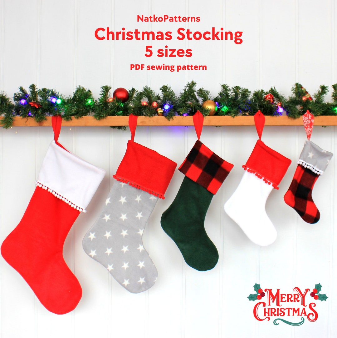 Traditional Christmas Stocking PDF Sewing Pattern, Santa's Socks 5 Sizes, Easy Sewing Project