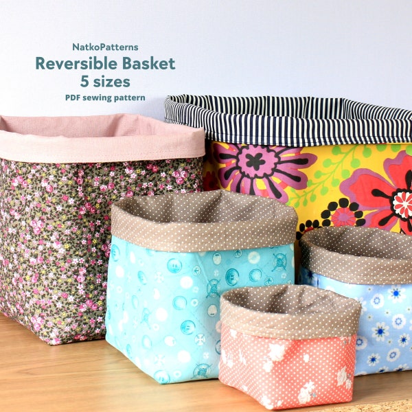 Reversible Fabric Basket PDF Sewing Pattern, DIY Fabric storage 5 sizes, Easy box tutorial, Craft box pattern, Sewing PDF for beginners