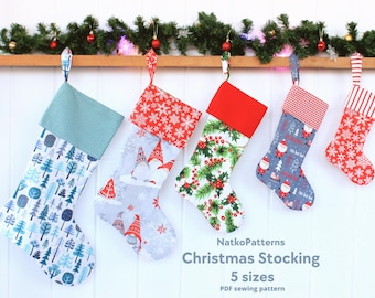 Christmas stocking PDF sewing pattern, Traditional Christmas socks 5 sizes, Fast sewing project, DIY Christmas decorations