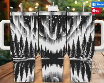 LASER ENGRAVED ~ Northern Lights Forest Tumbler | 30oz Insulated Travel Cup