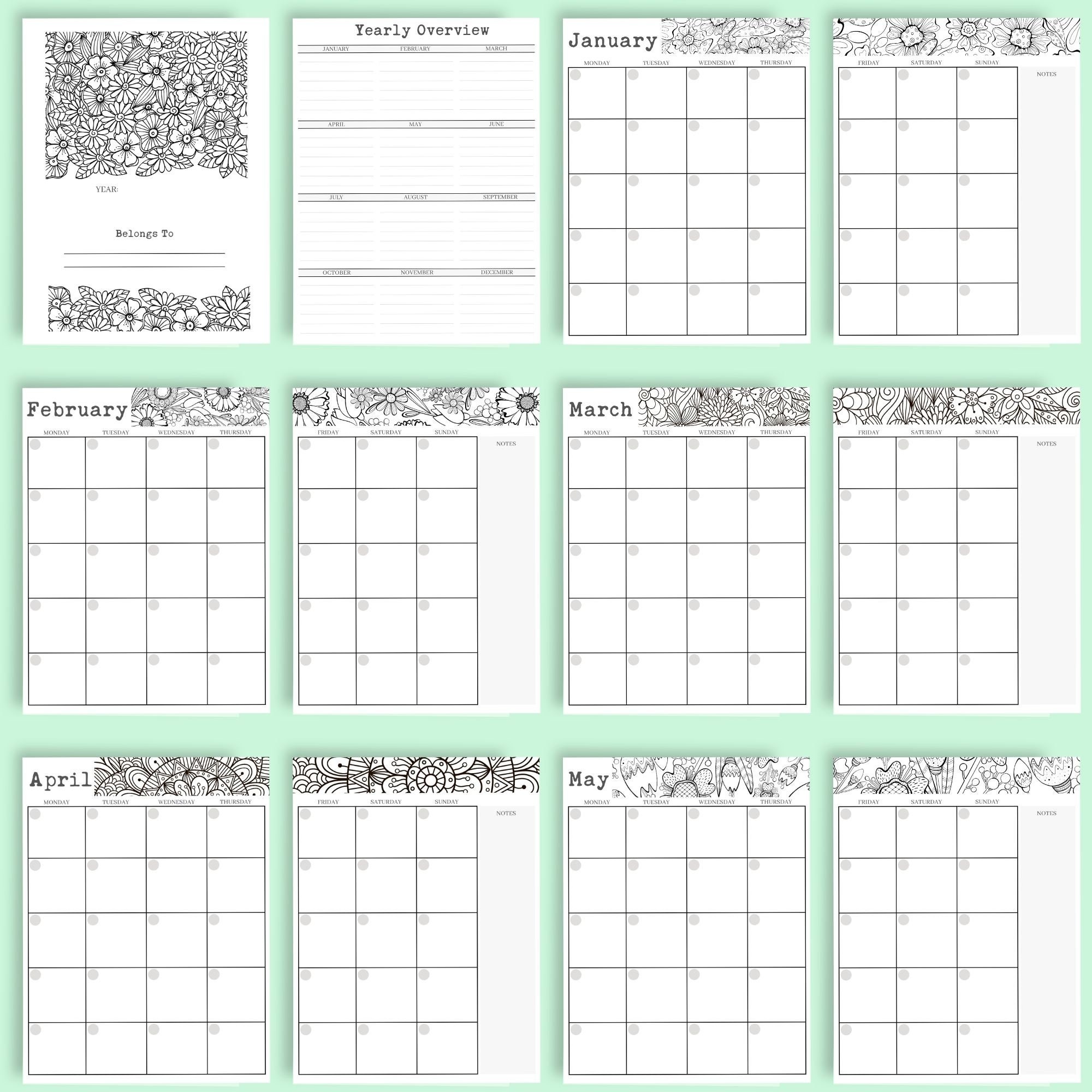 Printable 12-month Undated Planner Bundle weekly/daily | Etsy