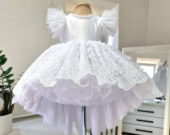 Christening Girls Gown, Lace Baptism Gown - Baby Girl Dress Christening dress - White baby Baptism Dress - Baptism dress Toddler.