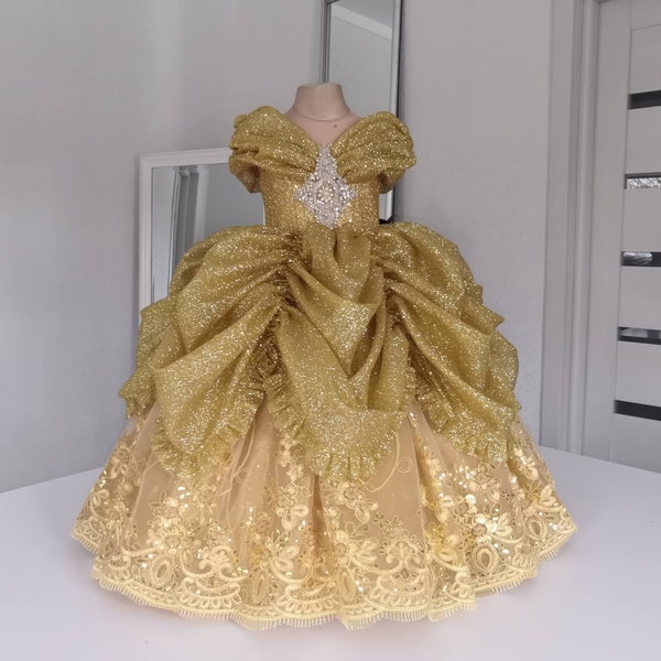 Belle Inspired Flower Girl Dress, Belle Inspired Dress, Golden Dress based on "Beauty and the Beast", Belle's dress for a photo shoot,