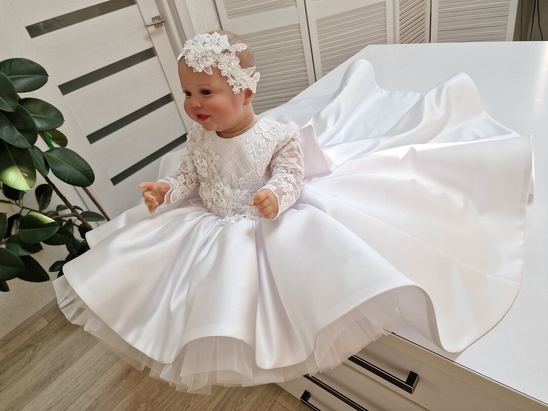 Lace Pink Satin Christening Gown
