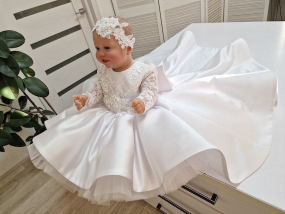 satin christening dresses Unisex Christening Gown & Baptism Outfit with Hat Satin White Long Carriage Boutique