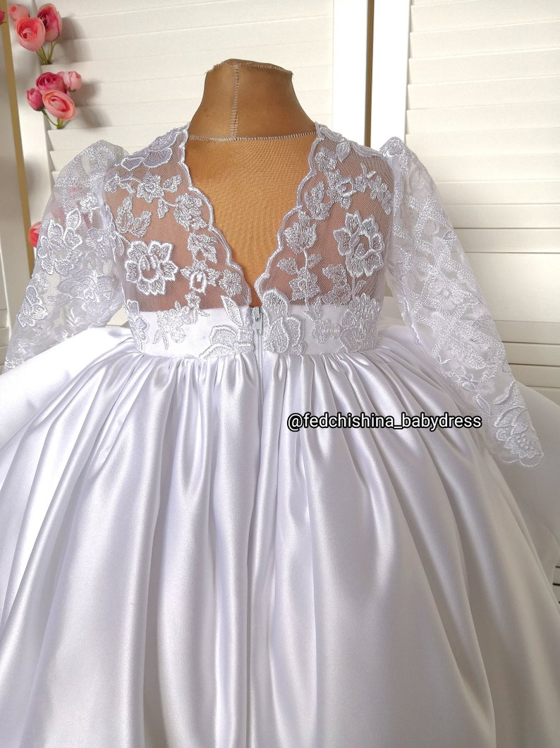 White Flower Girl Dress With Train Christening Dress First Etsy