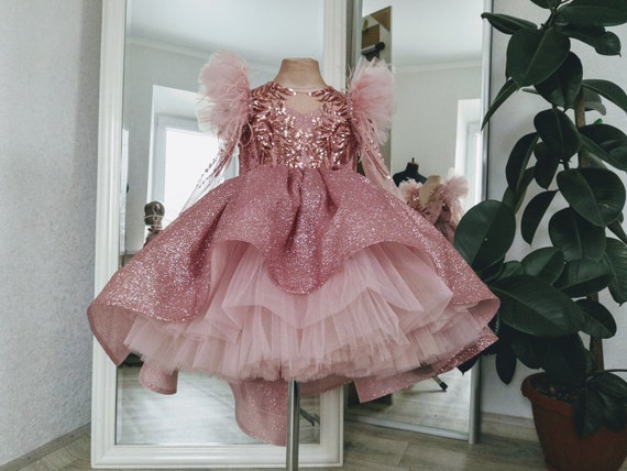 Sparkling Flower Girl Dress with Train, Shiny Baby Girl Dress, Tutu Dress for 1st Birthday, Luxury Dress 12-18 months Sparkling Flower Girl Dress with Train, Shiny Baby Girl Dress, Tutu Dress for 1st Birthday, Luxury Dress 12-18 months