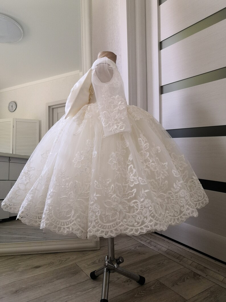 Christening Lace Dress Ivory Color, Flower Girl Lace Dress, Christening