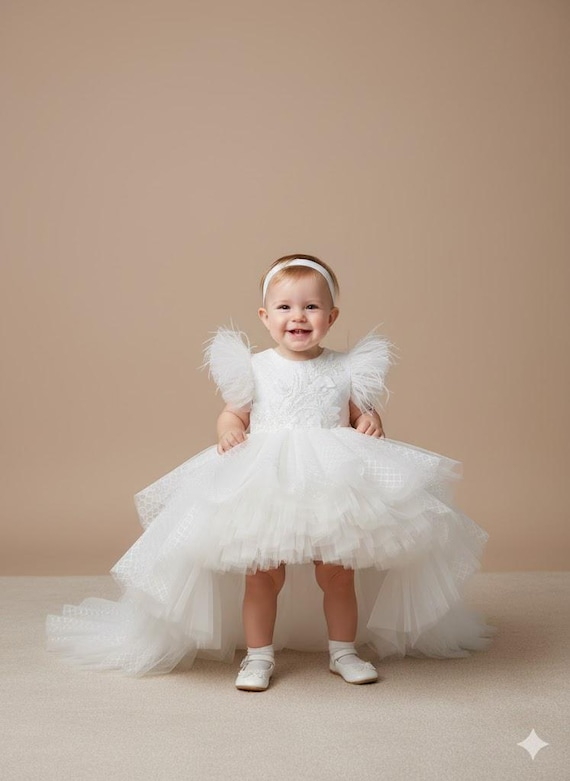 princess christening dress Sparkling Flower Girl Dress With Train,wedding Dress With Sequins for a  Flower Girl,christening Gown With Train,baby Princess Dress