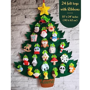 Christmas Themed Toys - Toddler Christmas tree with 12 (or 24) Felt toys - Custom Unique Christmas Gift