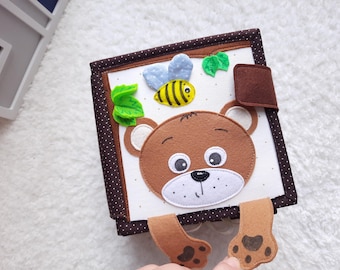 Livro sensorial personalizado em feltro macio para crianças pequenas - Livro Montessori personalizado - Presente personalizado para o 1º, 2º e 3º aniversário - Presente de Natal