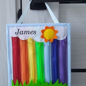 Jouet personnalisé à fermeture éclair pour bébé et tout-petit - livre tranquille autiste - jouet fait main cadeau tout-petit planche occupée - couverture de planche d'activités pour bébé - tapis sensoriel