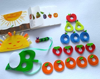 Felt Very Hungry Caterpillar Game, Toddler felt Fruits & Food Set