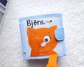 Livro sensorial Montessori personalizado em feltro - Sem peças removíveis (15 cm)