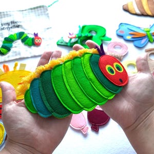 The Very Hungry Caterpillar felt story set for Toddlers, felt buttoning game with caterpillar / caterpillar birthday party