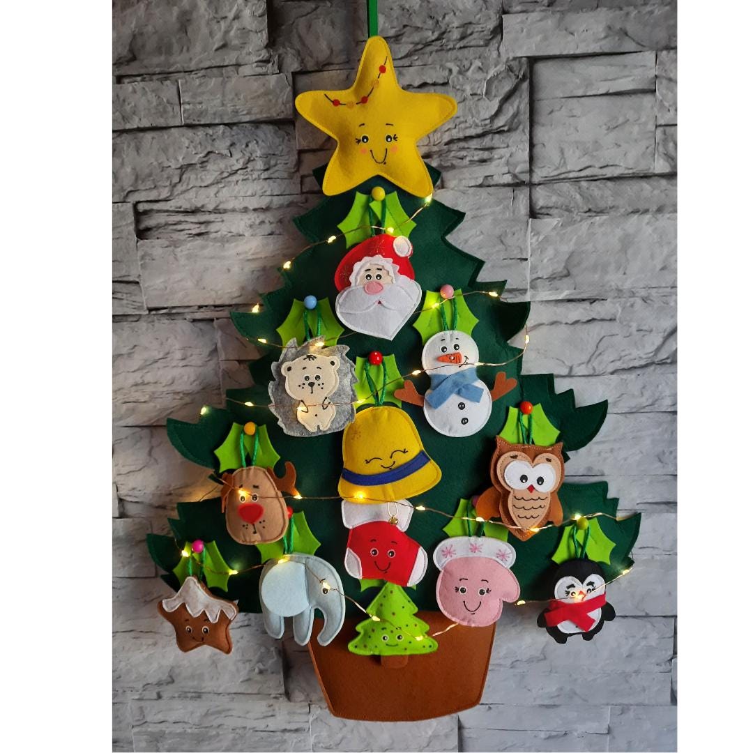 Set per albero di Natale fai da te, in feltro, per casa, albero di Natale in feltro, decorazione fai da te per bambini, decorazione da parete per porta di Capodanno, con 30